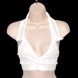 NWT ANWND Collared Crop Top Bright White Plunge Neck